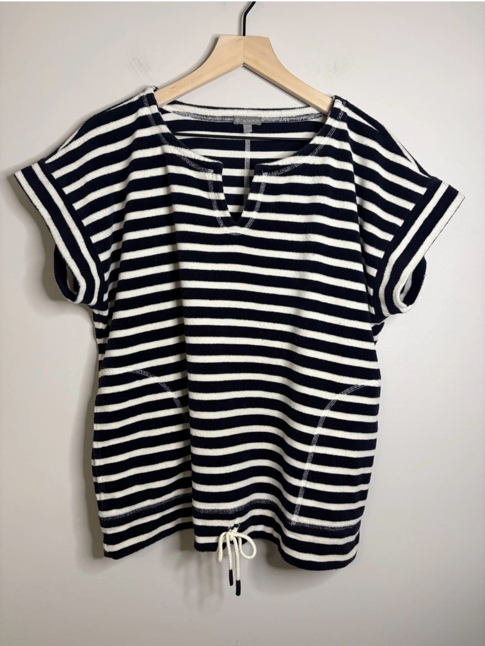 Women’s T by Talbots SPLIT NECK DRAWSTRING WAIST TOP - VALLEY STRIPE size XL